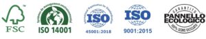 labels et normes ISO canapé AVANA - soft sitting ISO 9001-2015 / 14001-2015 / ISO 45001 – 2018 – FSC certifications – Pannello ecologico 