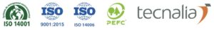 pictos labels et normes iso produit soft sitting Marina : norme ISO 14006, ISO 14001, ISO 9001, Logo protection des forêts PEFC, TECNALIA